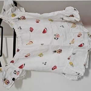 Zara Off-the-Shoulder Linen Peplum Top Fruit Print S